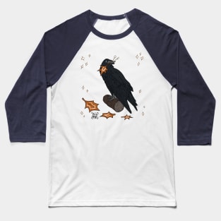 Crow and Starts and Autumn Leaves Baseball T-Shirt